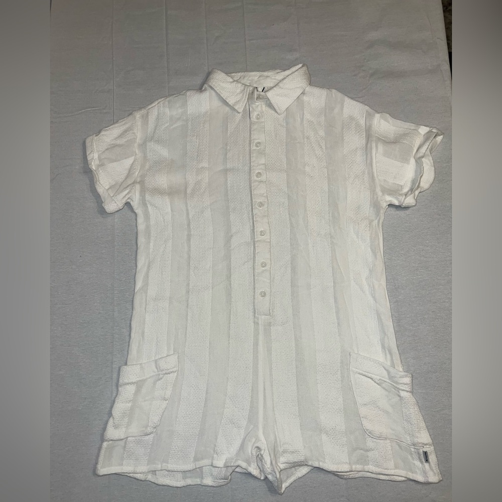 Hurley White Beach Day Oversized Romper With Buttons